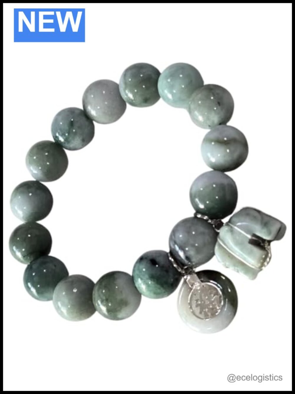 Natural Burmese Jadeite Bracelet, Wealth Luck Charms, Elastic, 6.75